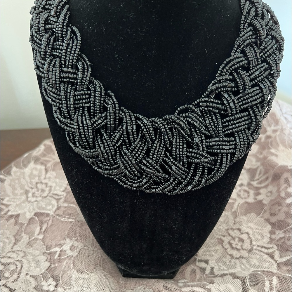 Braided Multi-Strand Seed Bead Necklace - Black